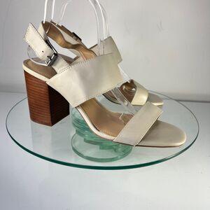14th & Union Meren Block Heel Sandals Off White Faux Leather Slingback